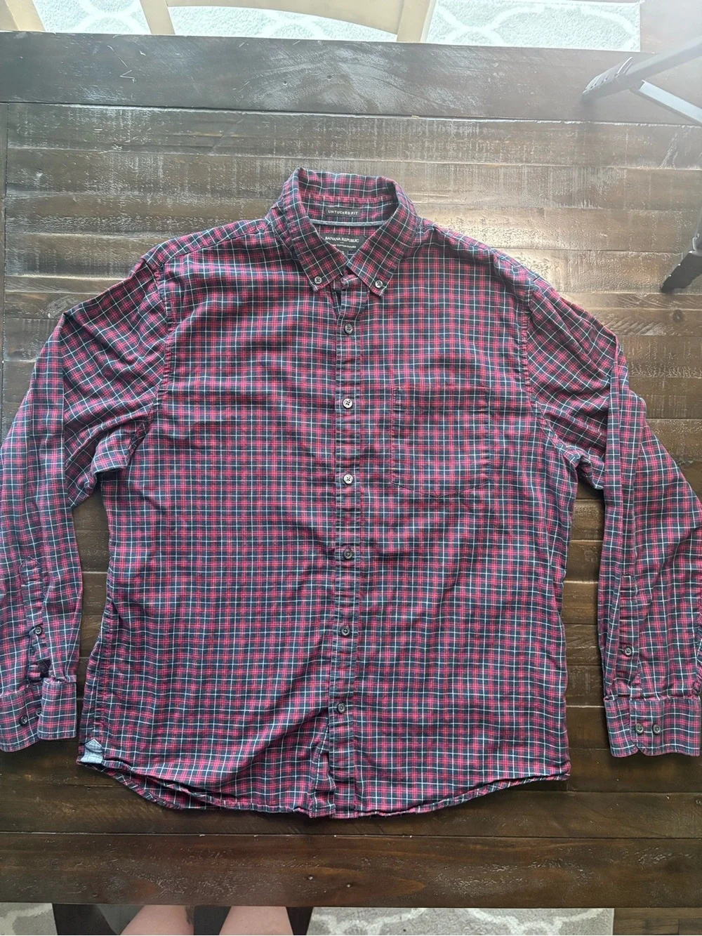 Banana Republic Organic Cotton Oxford Untucked Fit Plaid Shirt Men’s XL